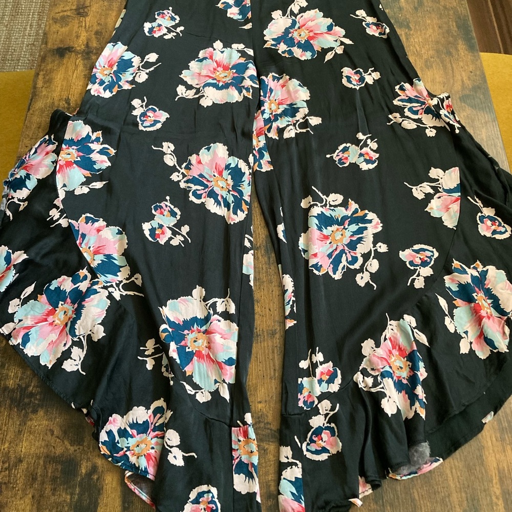 Satin ruffled flare pants